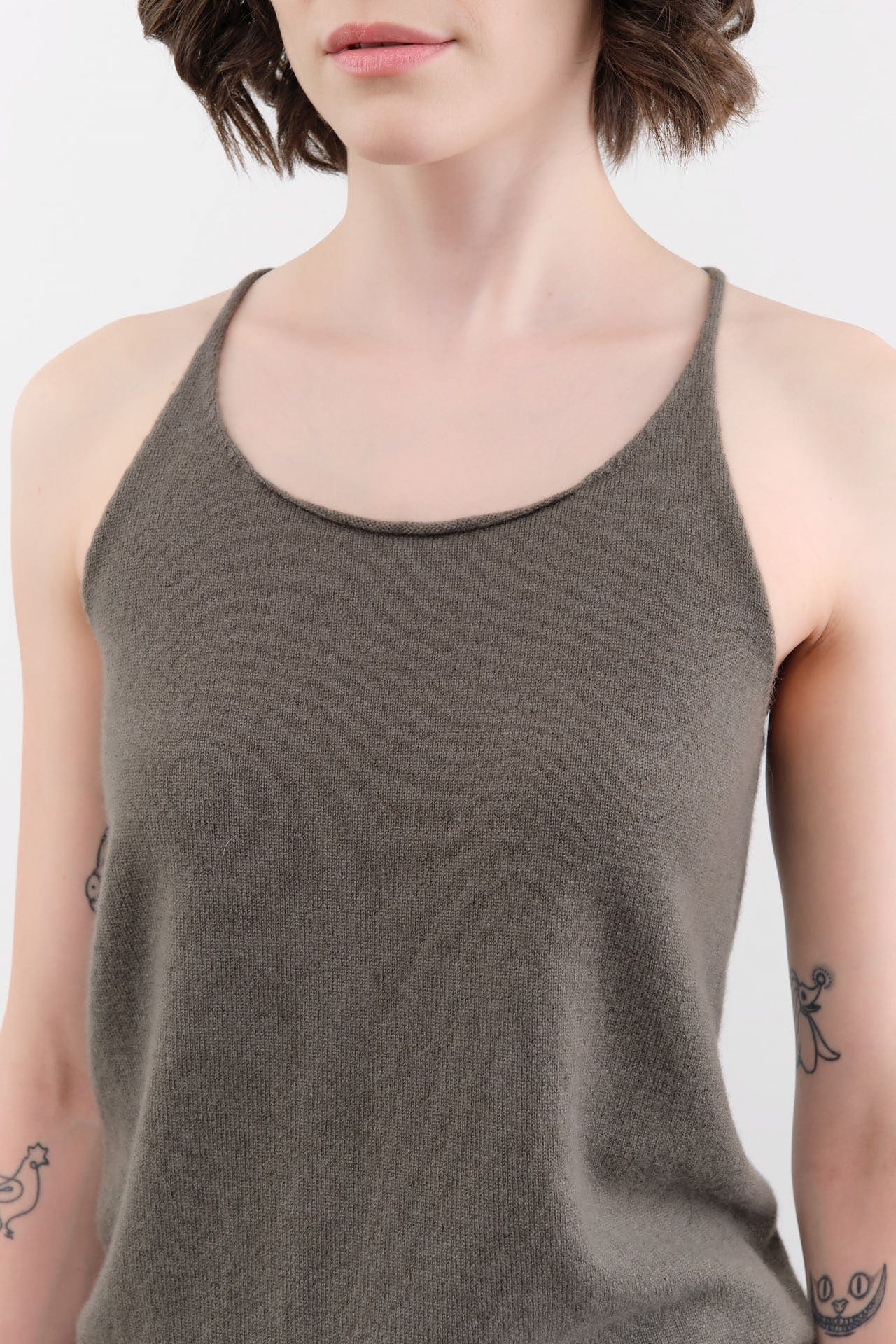 Evam Eva Apparel Womens Blouses Cashmere Camisole in Khaki