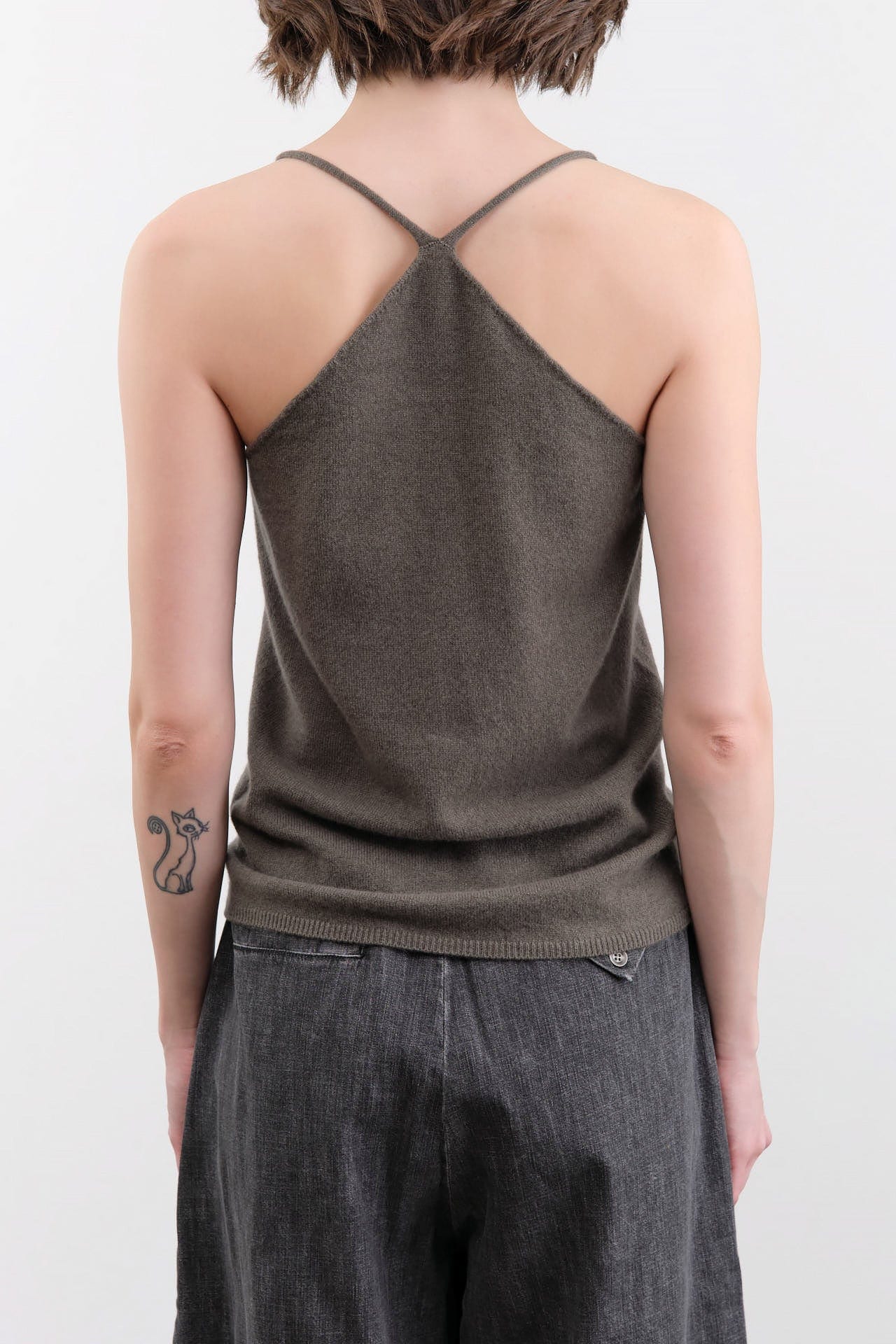Evam Eva Apparel Womens Blouses Cashmere Camisole in Khaki
