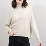 Evam Eva Apparel Womens Sweaters Cashmere High Neck Pullover Sweater in Ivory