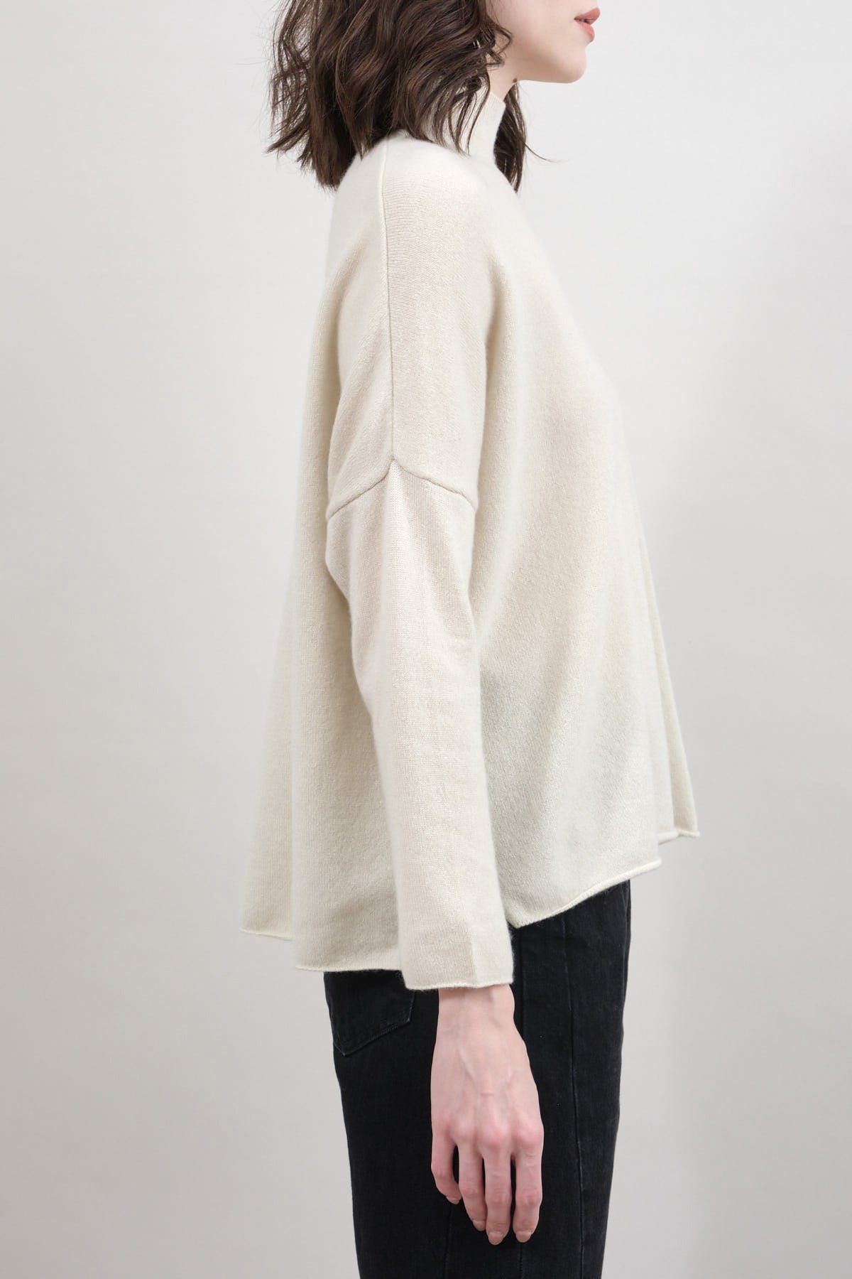 Evam Eva Apparel Womens Sweaters Cashmere High Neck Pullover Sweater in Ivory
