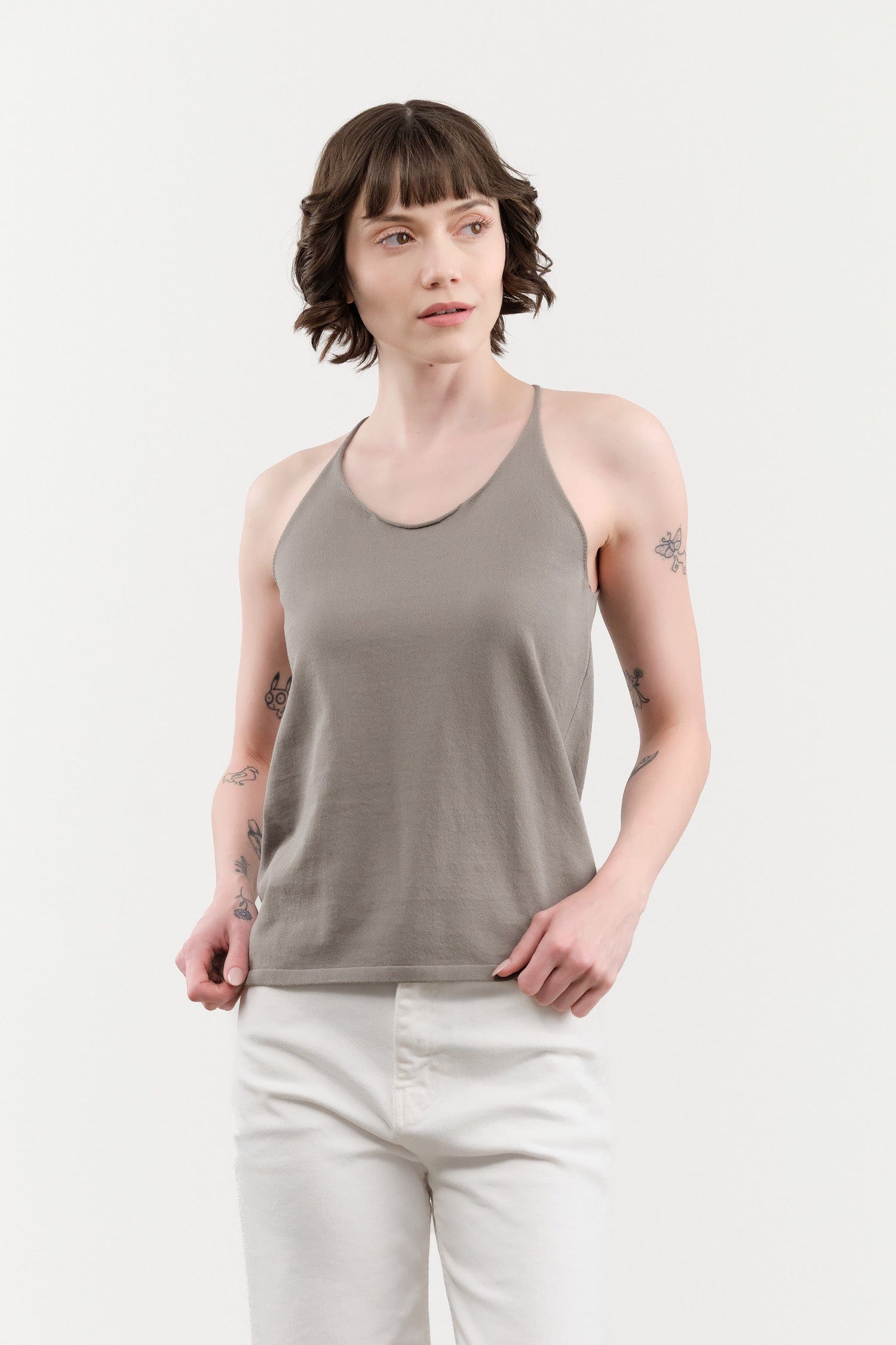Evam Eva Apparel Womens Blouses Cotton Camisole in Otter Gray