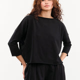 Evam Eva Apparel Womens Sweaters Cotton Wide Pullover in Sumi