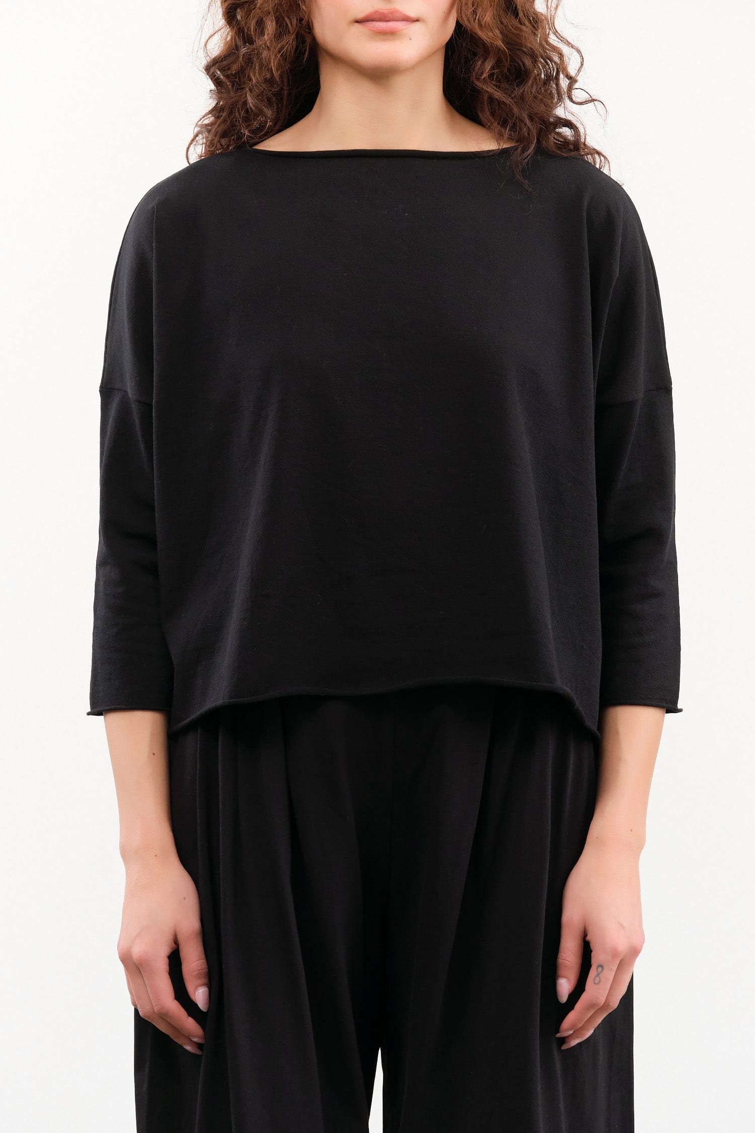 Evam Eva Apparel Womens Sweaters Cotton Wide Pullover in Sumi