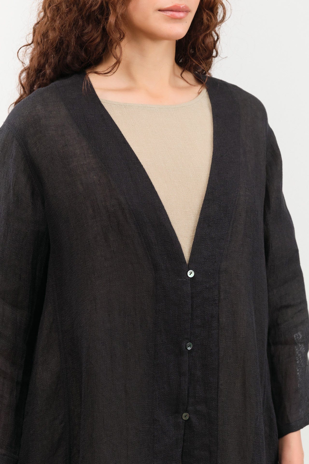 Evam Eva Apparel Womens Sweaters Linen Robe Sumi / One Size