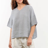 Evam Eva Apparel Womens Sweaters Linen Stitches Pullover in Fog Fog / One Size
