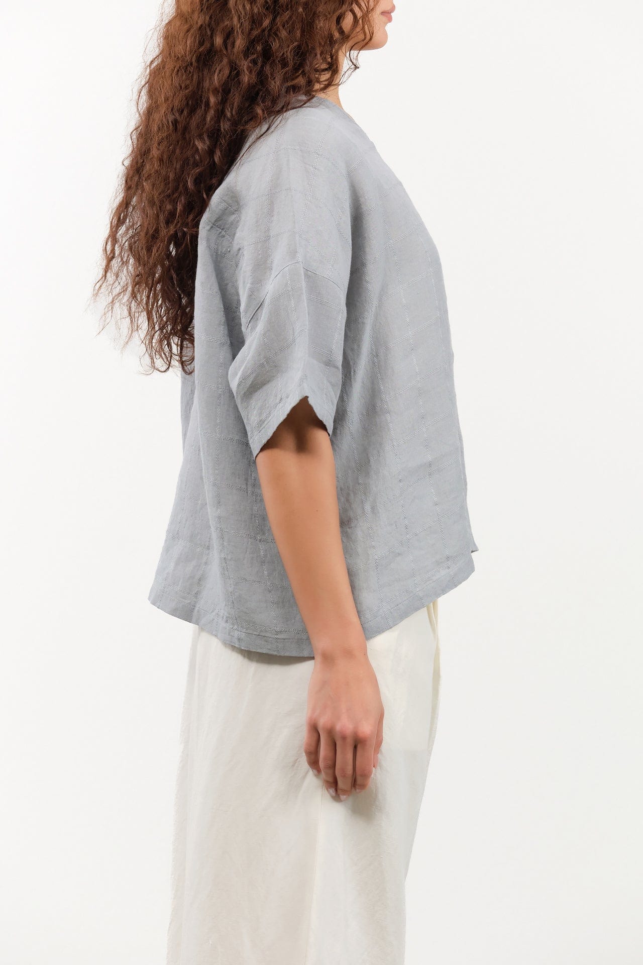 Evam Eva Apparel Womens Sweaters Linen Stitches Pullover in Fog Fog / One Size