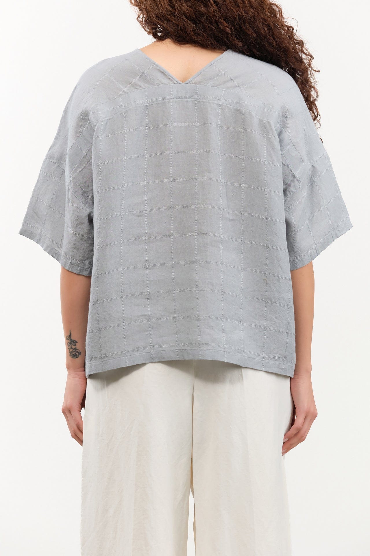 Evam Eva Apparel Womens Sweaters Linen Stitches Pullover in Fog Fog / One Size