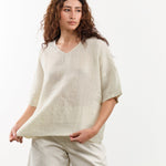 Evam Eva Apparel Womens Sweaters Linen Stitches Pullover in Ivory Ivory / One Size