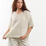 Evam Eva Apparel Womens Sweaters Linen Stitches Pullover in Ivory Ivory / One Size