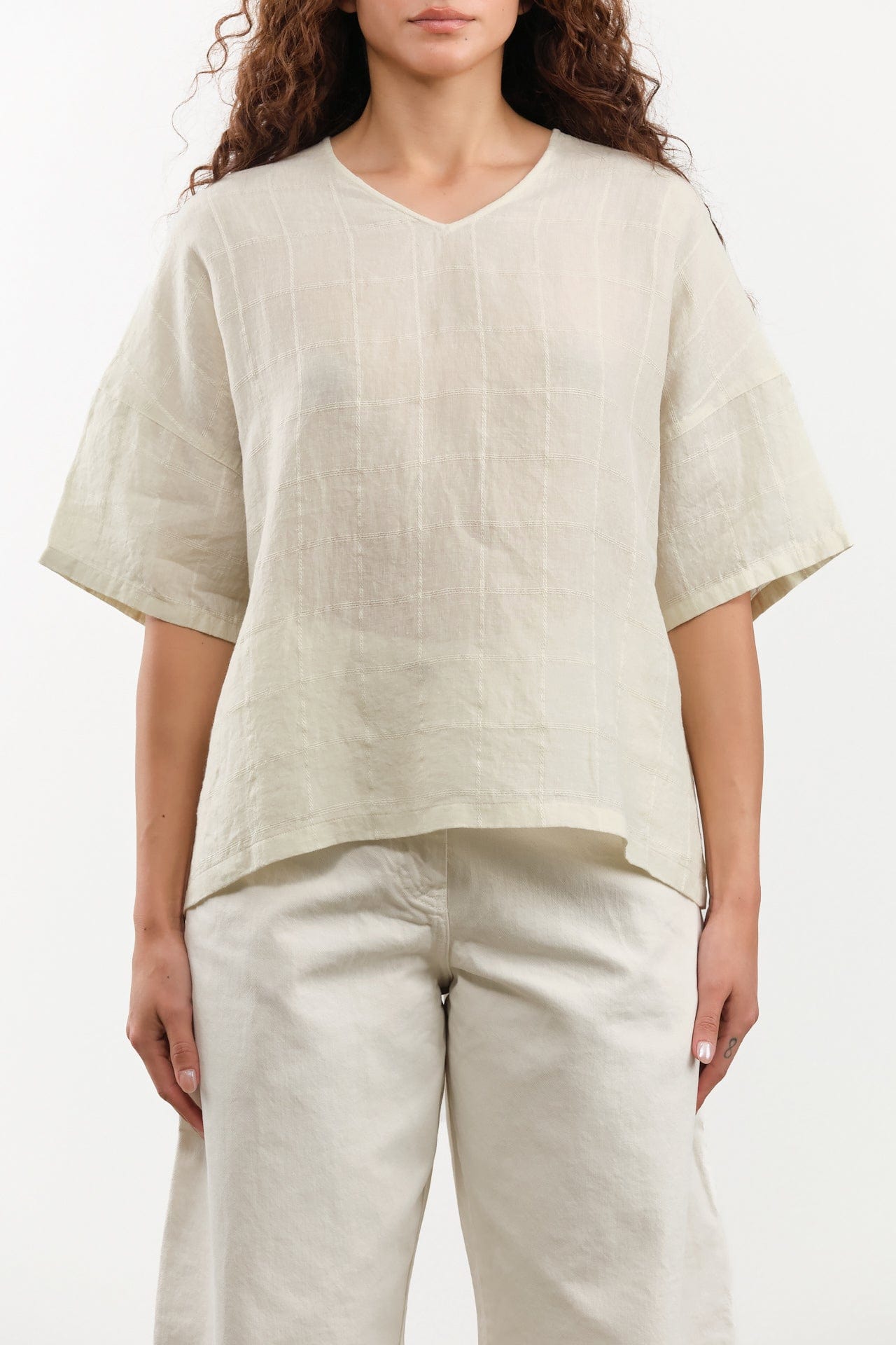 Evam Eva Apparel Womens Sweaters Linen Stitches Pullover in Ivory Ivory / One Size