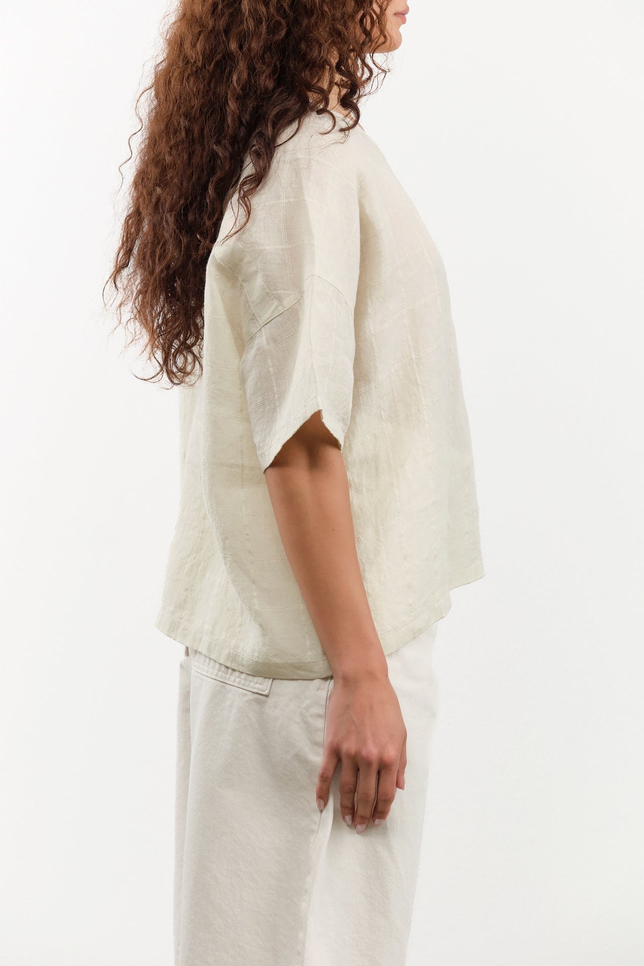Evam Eva Apparel Womens Sweaters Linen Stitches Pullover in Ivory Ivory / One Size