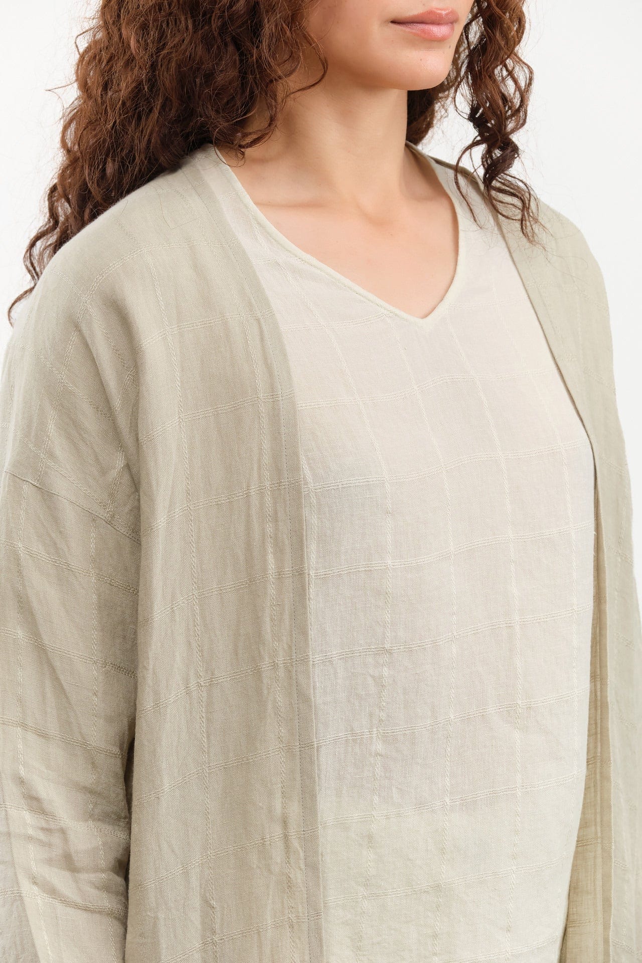 Evam Eva Apparel Womens Sweaters Linen Stitches Robe Grege / One Size