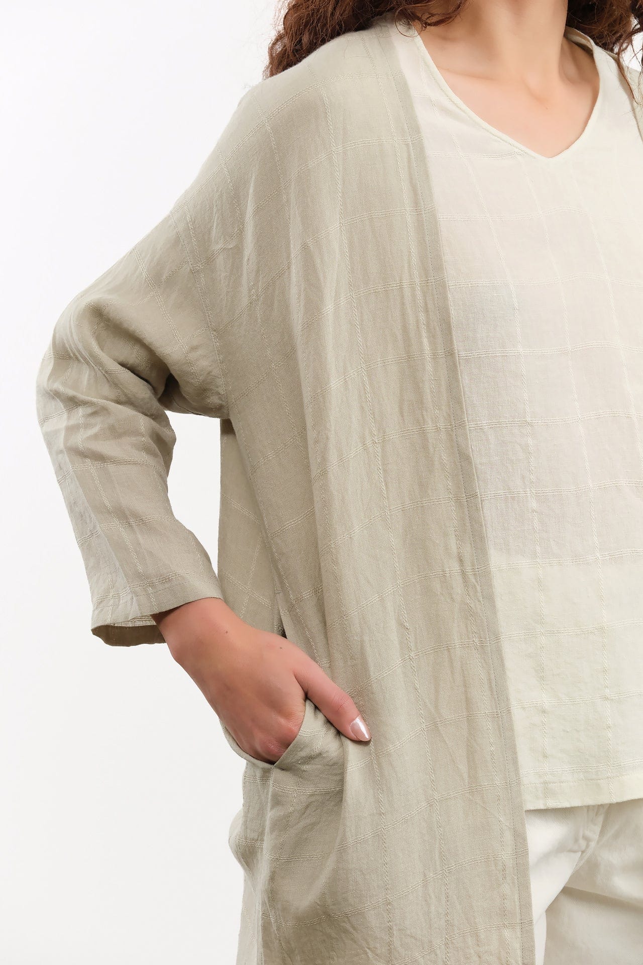 Evam Eva Apparel Womens Sweaters Linen Stitches Robe Grege / One Size
