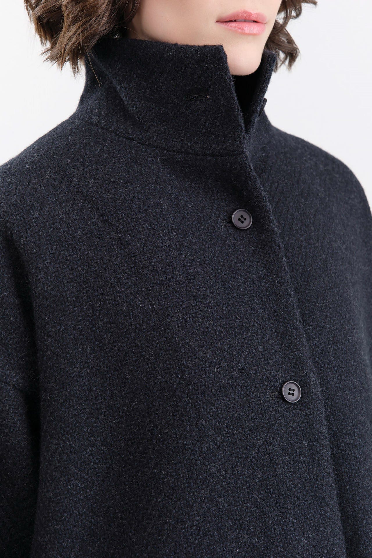 Evam Eva Apparel Womens Outerwear Renew-Wool Stand Short Coat