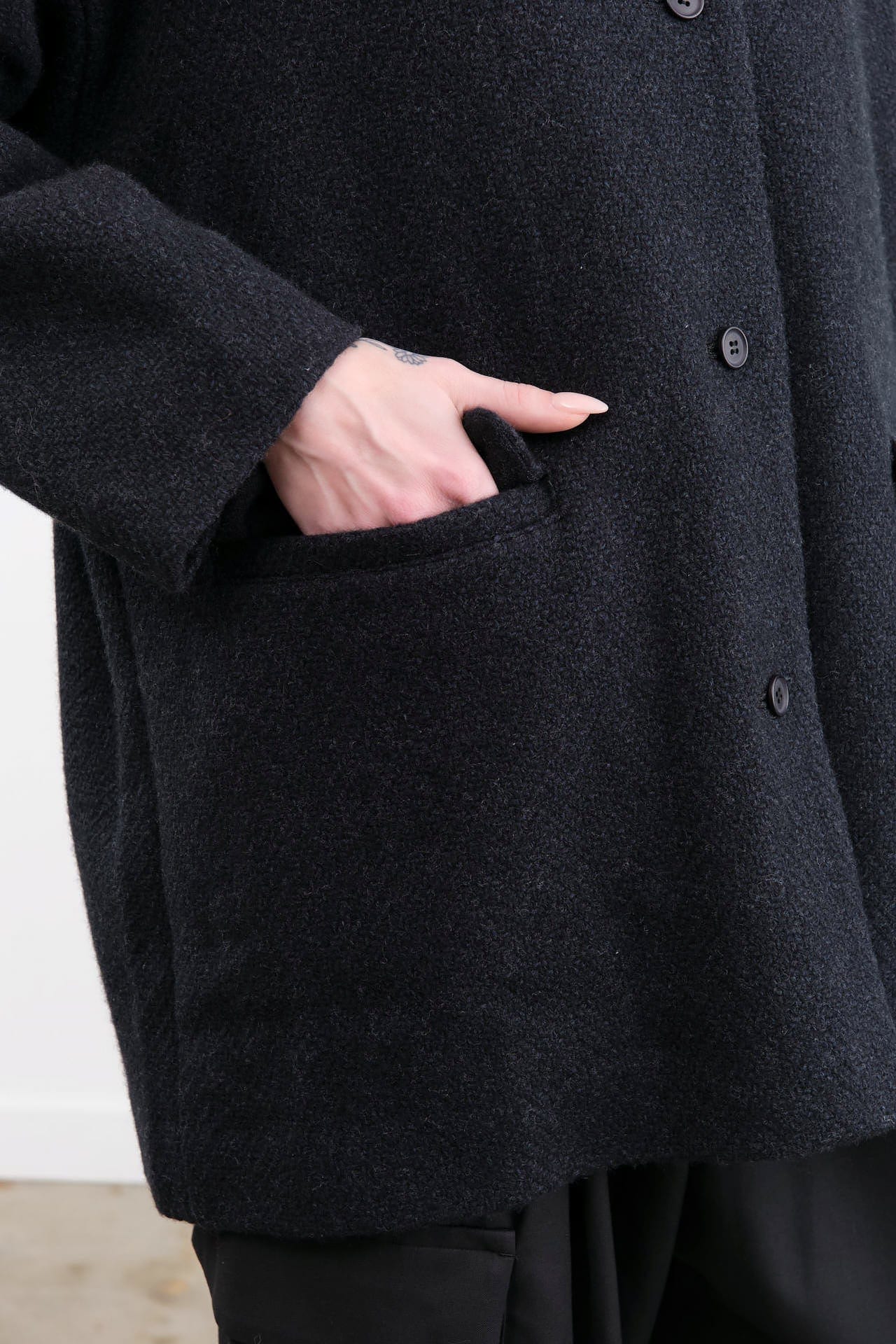 Evam Eva Apparel Womens Outerwear Renew-Wool Stand Short Coat