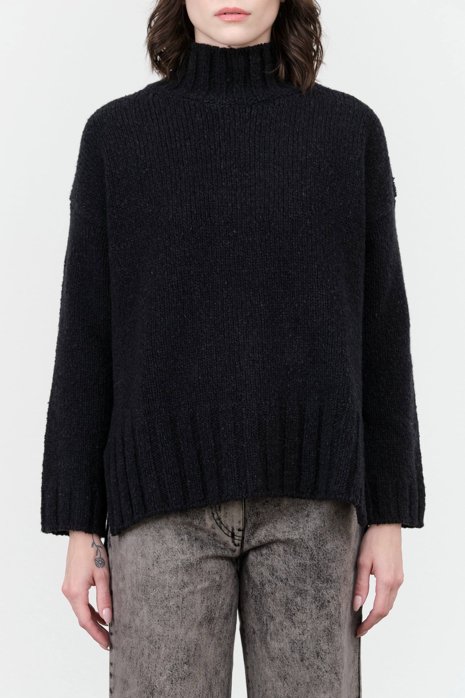 Evam Eva Apparel Womens Sweaters Renew-Wool Turtleneck in Charcoal