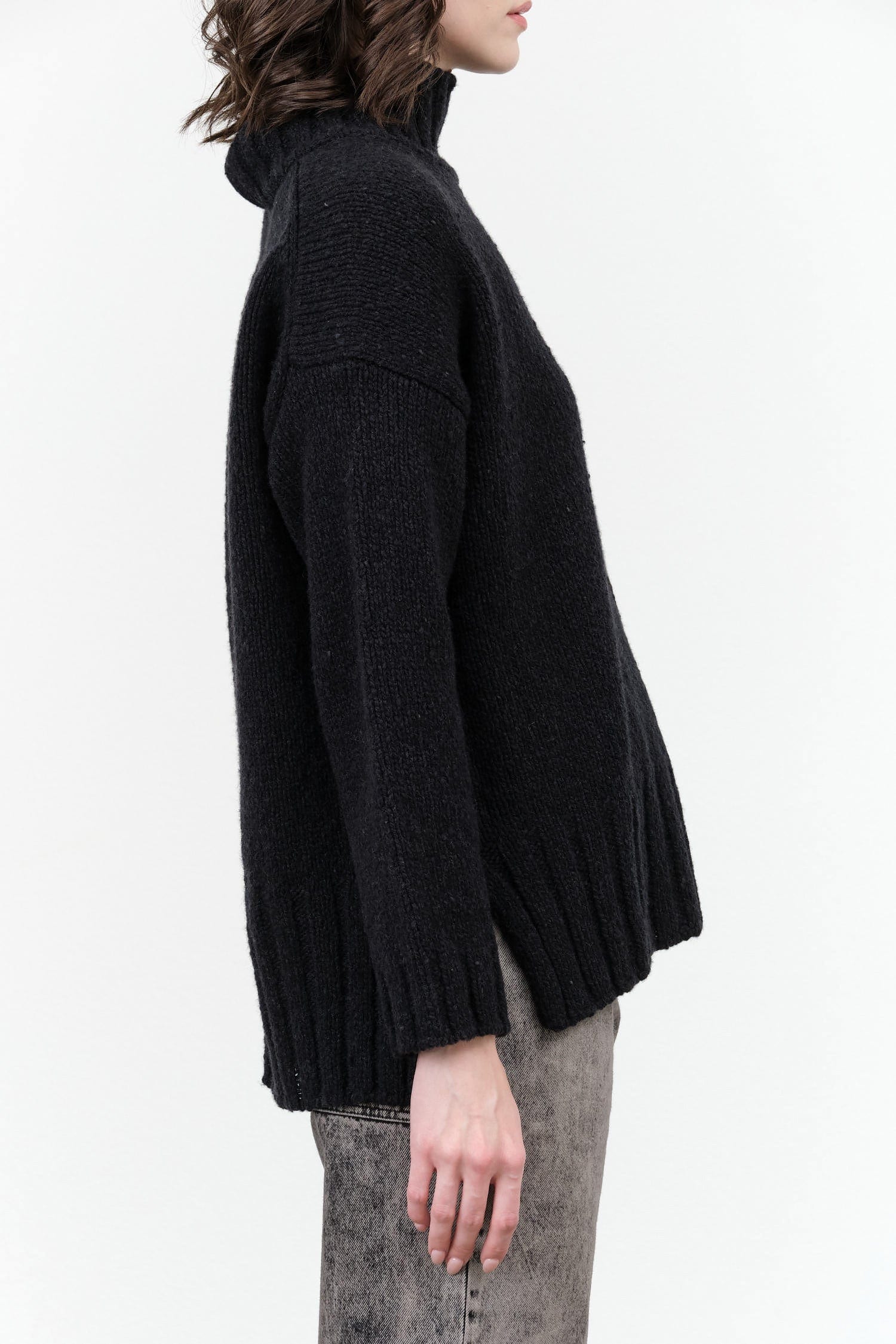 Evam Eva Apparel Womens Sweaters Renew-Wool Turtleneck in Charcoal