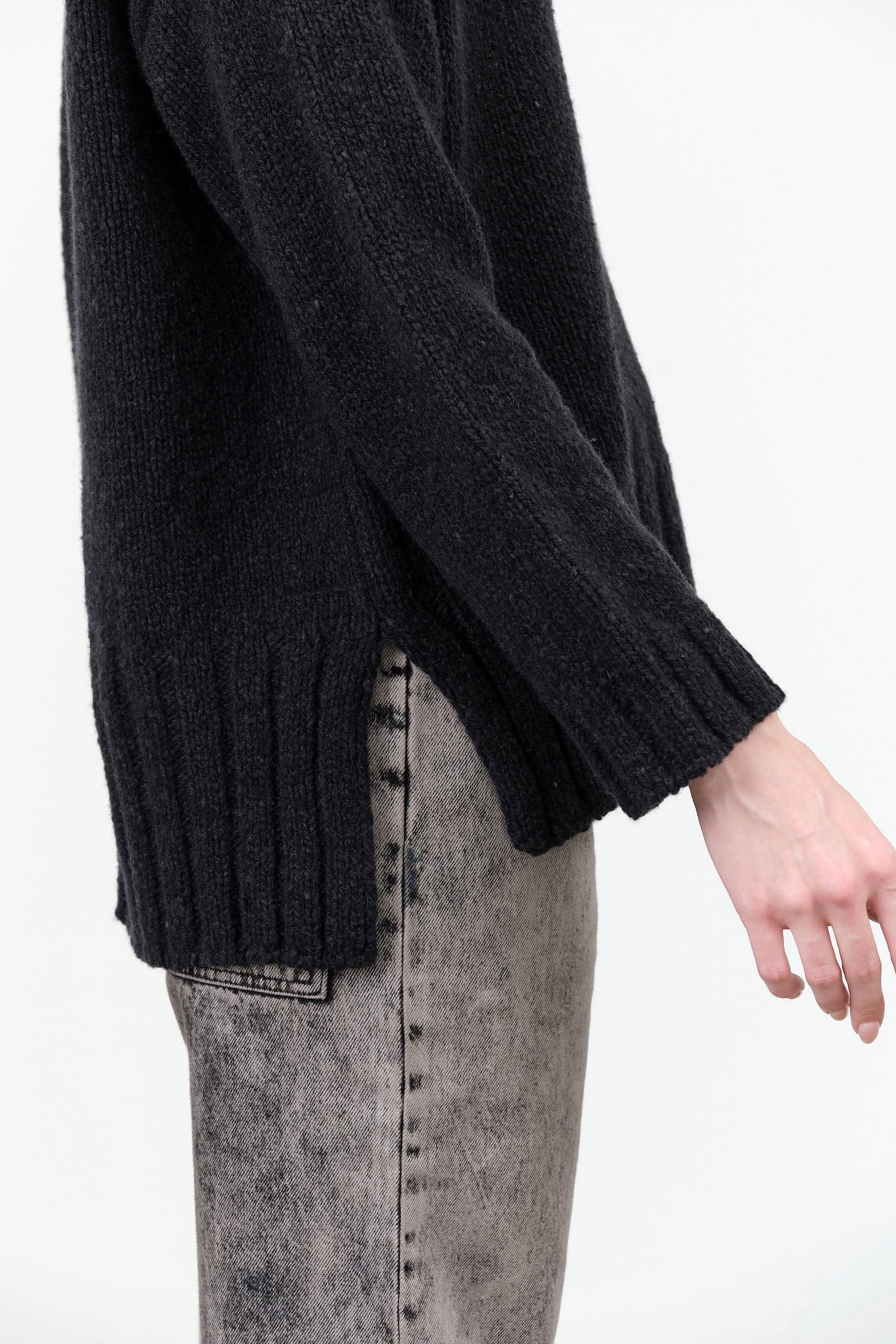 Evam Eva Apparel Womens Sweaters Renew-Wool Turtleneck in Charcoal