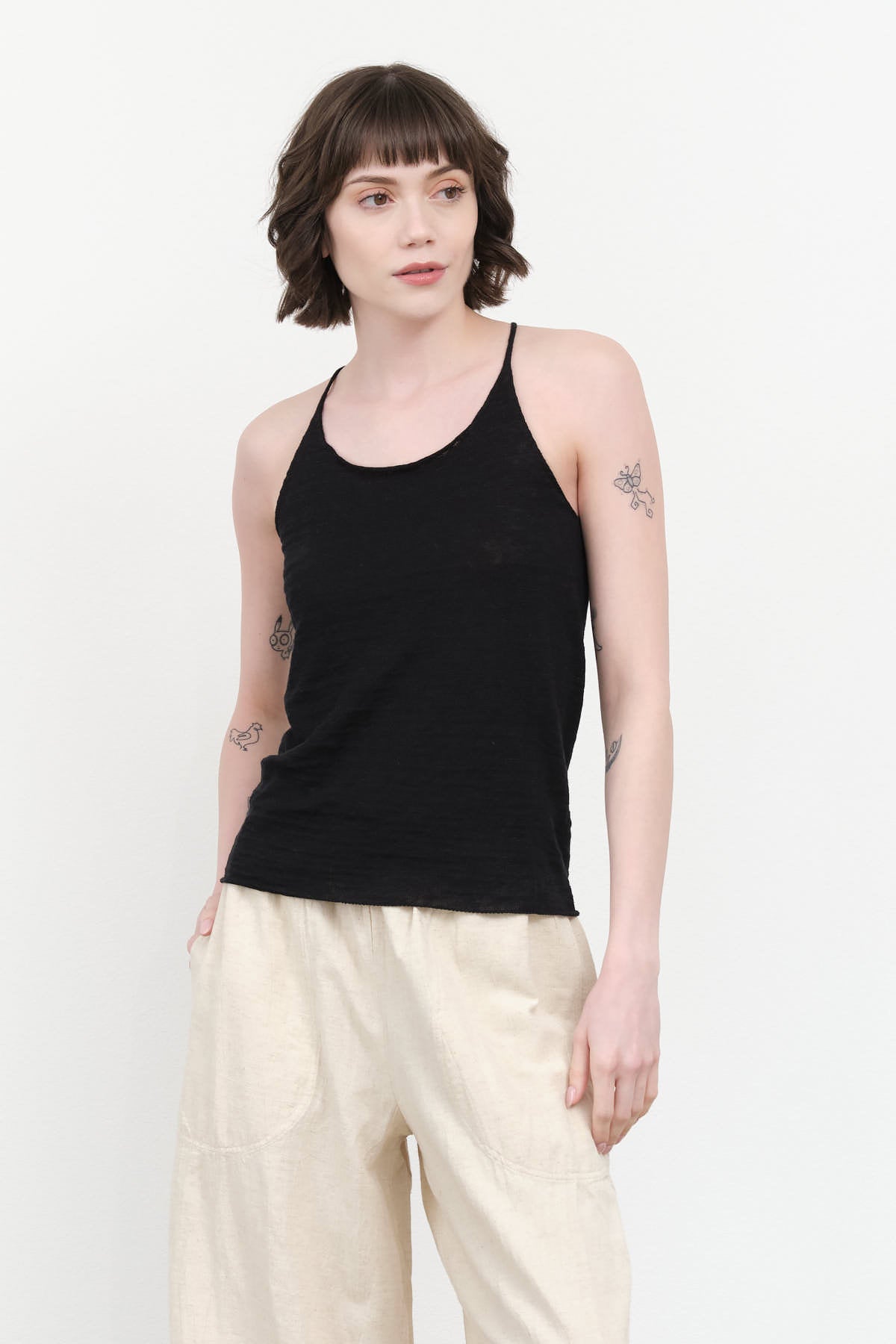 Styled Washable Linen Camisole in Black