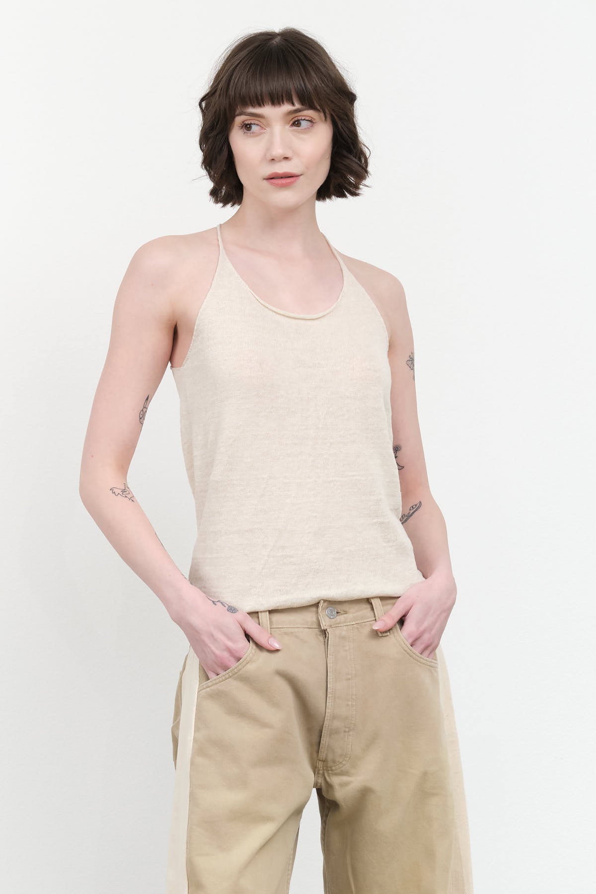 Styled Washable Linen Camisole in Ivory