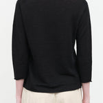 Back view of Washable Linen V Neck Pullover in Black