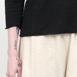 Hem view of Washable Linen V Neck Pullover in Black