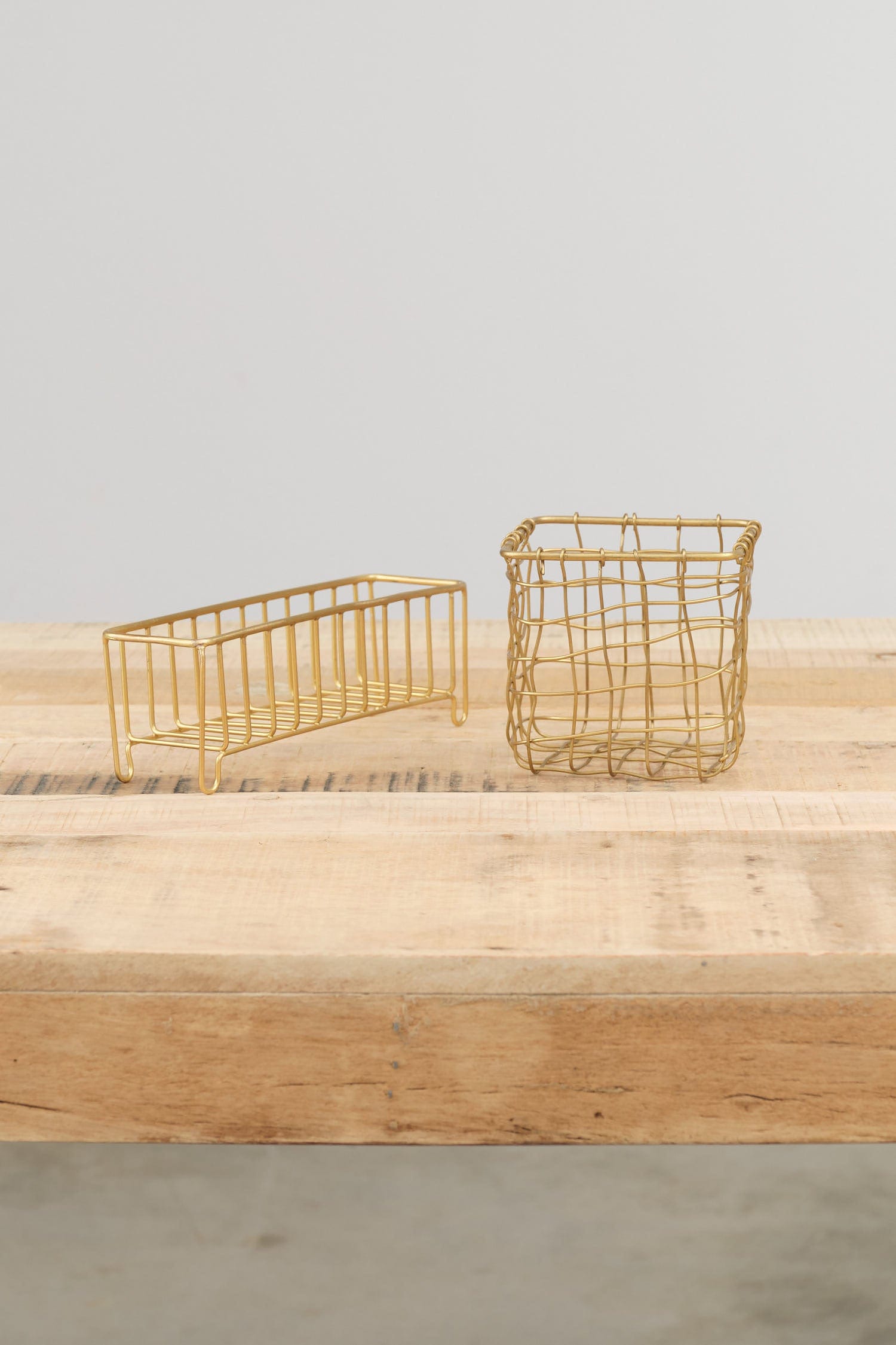 Fog Linen Work Home Baskets Narrow Brass Wire Basket Brass / 8" L X 2.5" W X 3" H