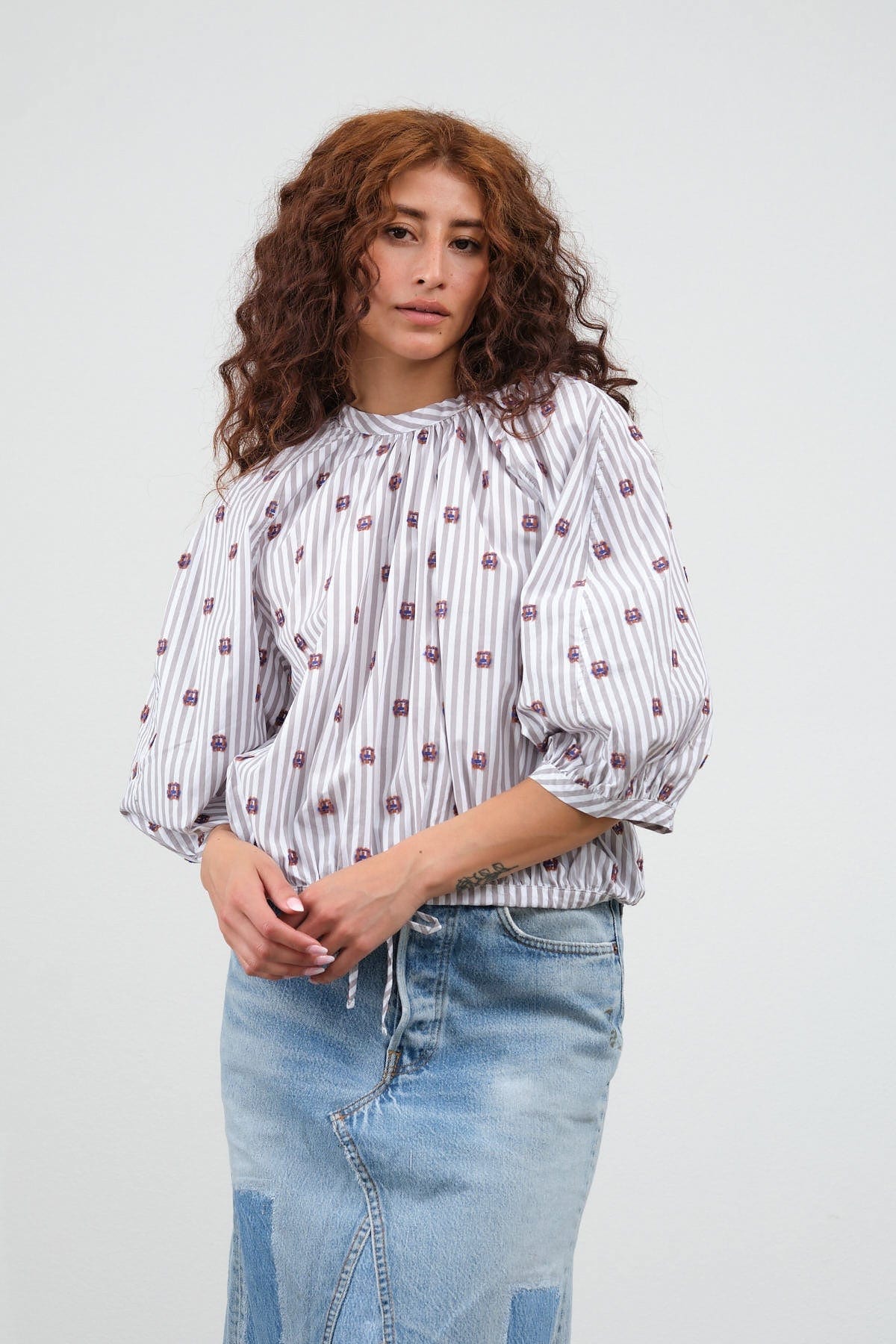 Henrik Vibskov Apparel Womens Blouses Gambit Blouse Grey White Stripes / XSmall