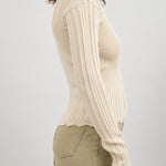 Side of Transparent Block Knit Blouse in Angora