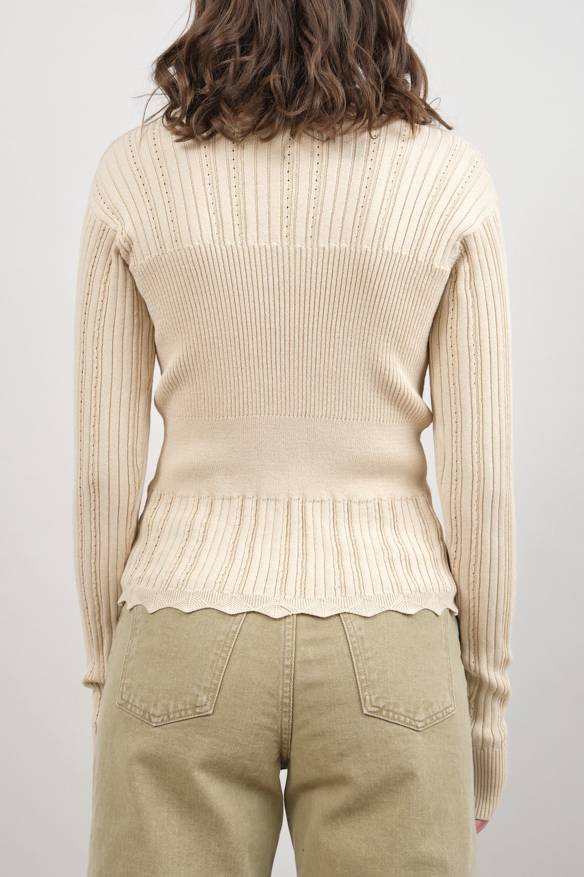 Back of Transparent Block Knit Blouse in Angora