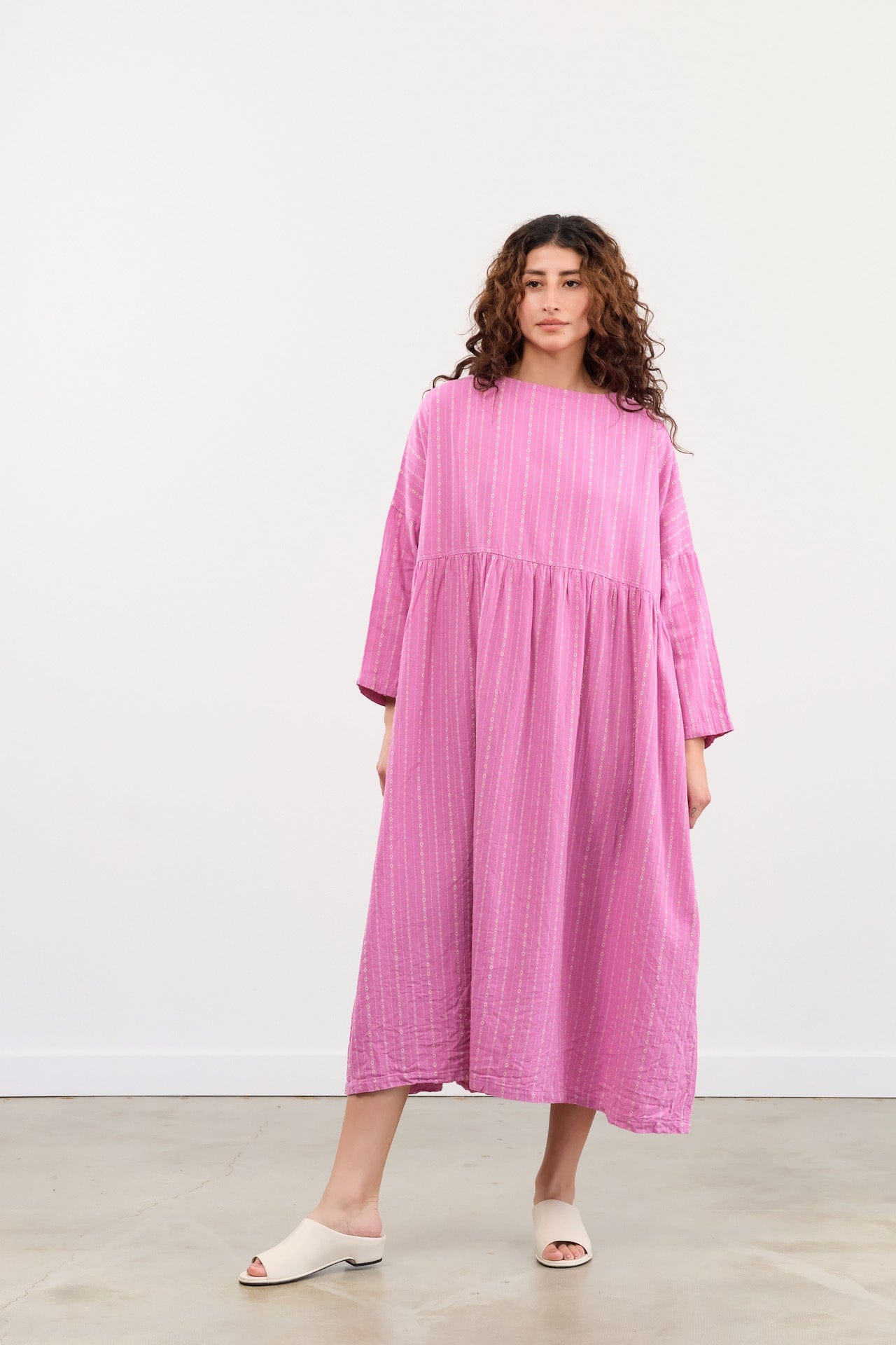 Ichi Antiquities Apparel Womens Dresses Dobby Stripe Dress Pink x Natural / One Size