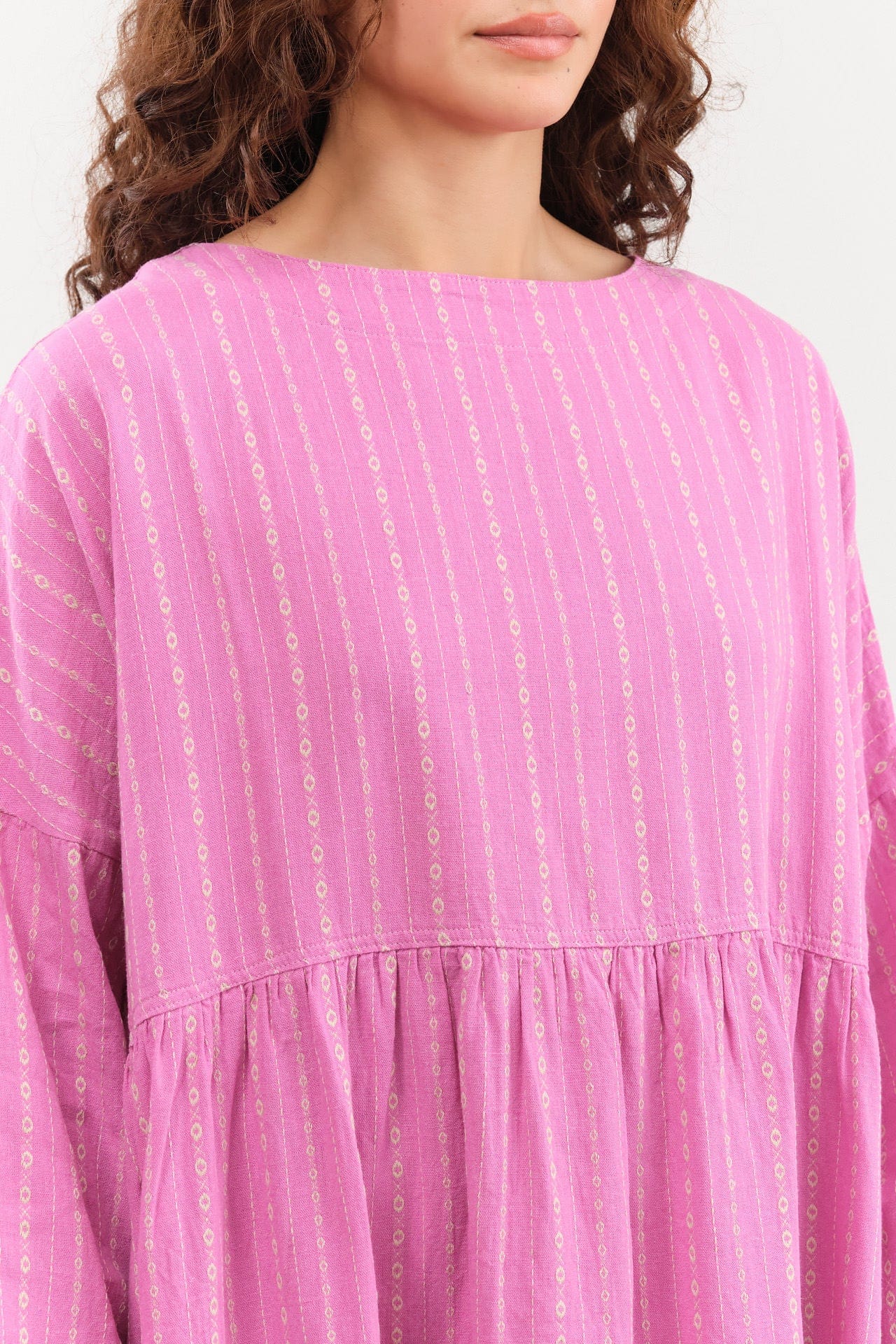 Ichi Antiquities Apparel Womens Dresses Dobby Stripe Dress Pink x Natural / One Size