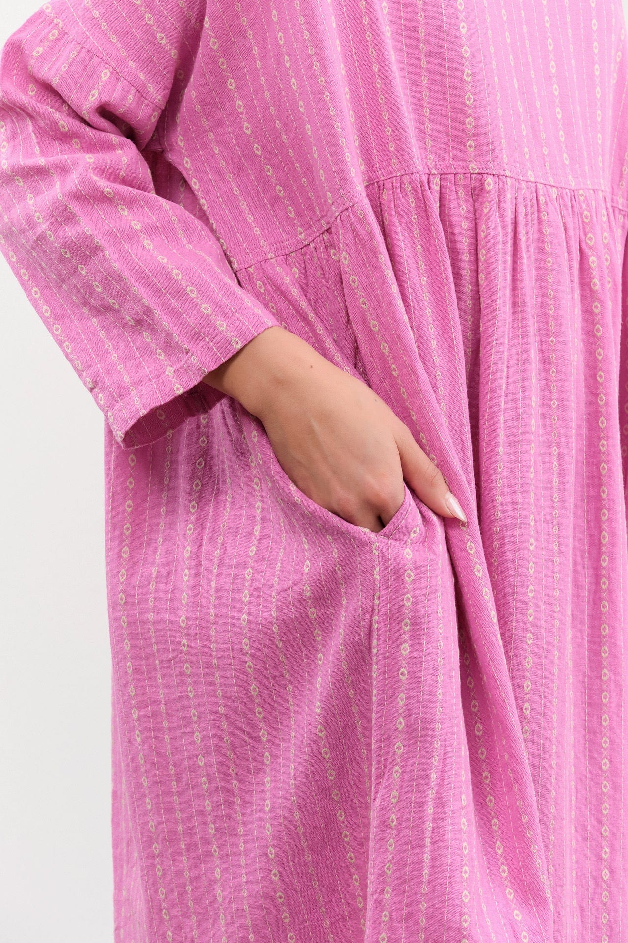 Ichi Antiquities Apparel Womens Dresses Dobby Stripe Dress Pink x Natural / One Size