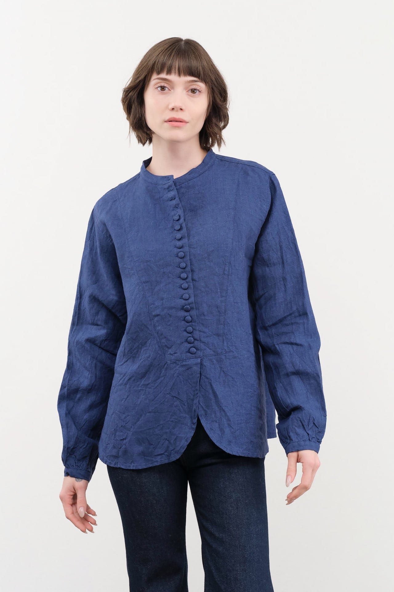 Ichi Antiquities Apparel Womens Blouses Indigo Linen Shirt Indigo / One Size