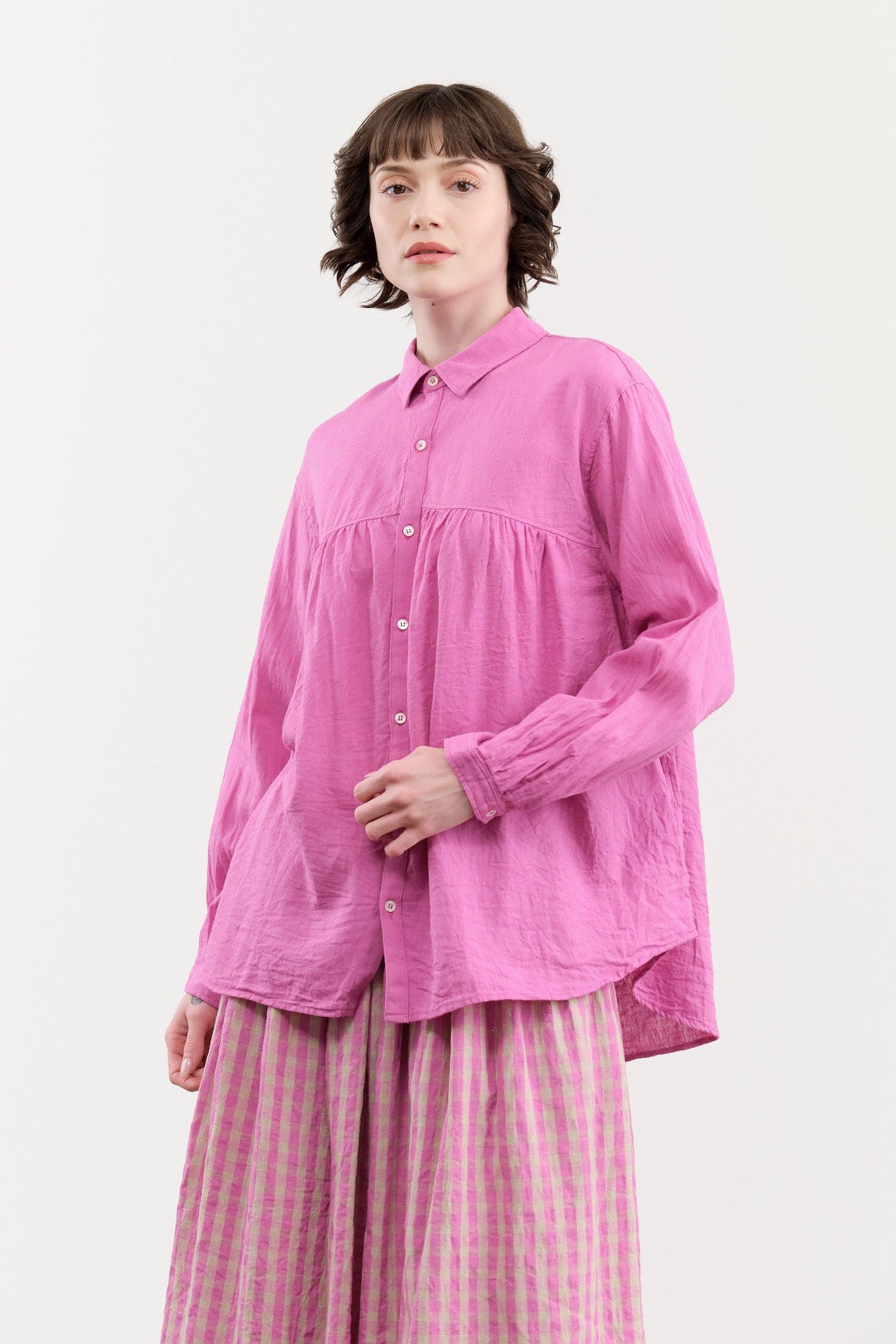 Ichi Antiquities Apparel Womens Blouses Linen Cotton Shirt Pink / One Size