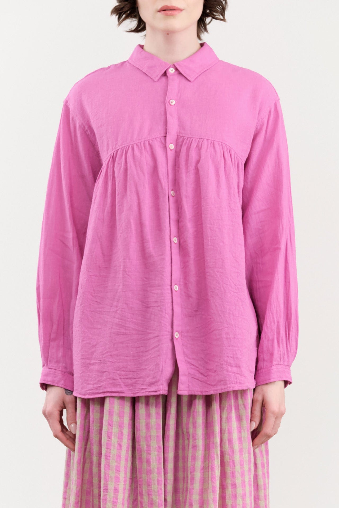 Ichi Antiquities Apparel Womens Blouses Linen Cotton Shirt Pink / One Size