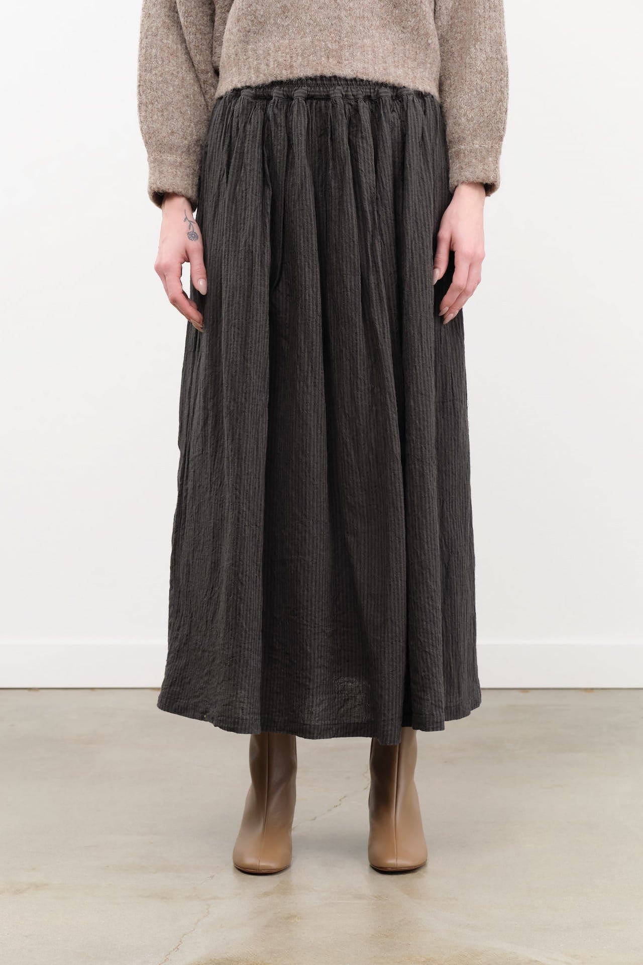 Ichi Antiquities Apparel Womens Skirts Linen Cotton Stripe Skirt Charcoal / One Size