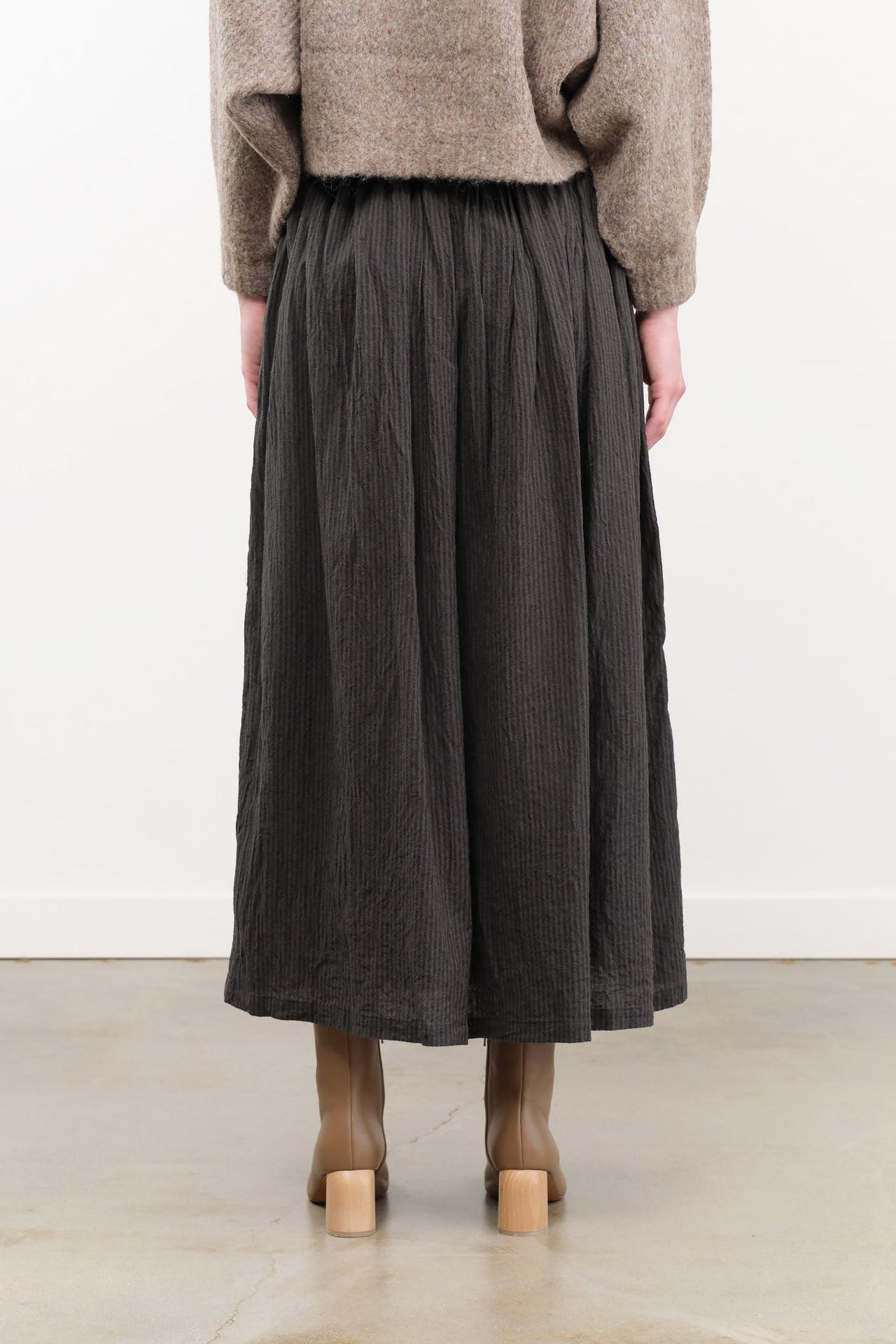 Ichi Antiquities Apparel Womens Skirts Linen Cotton Stripe Skirt Charcoal / One Size