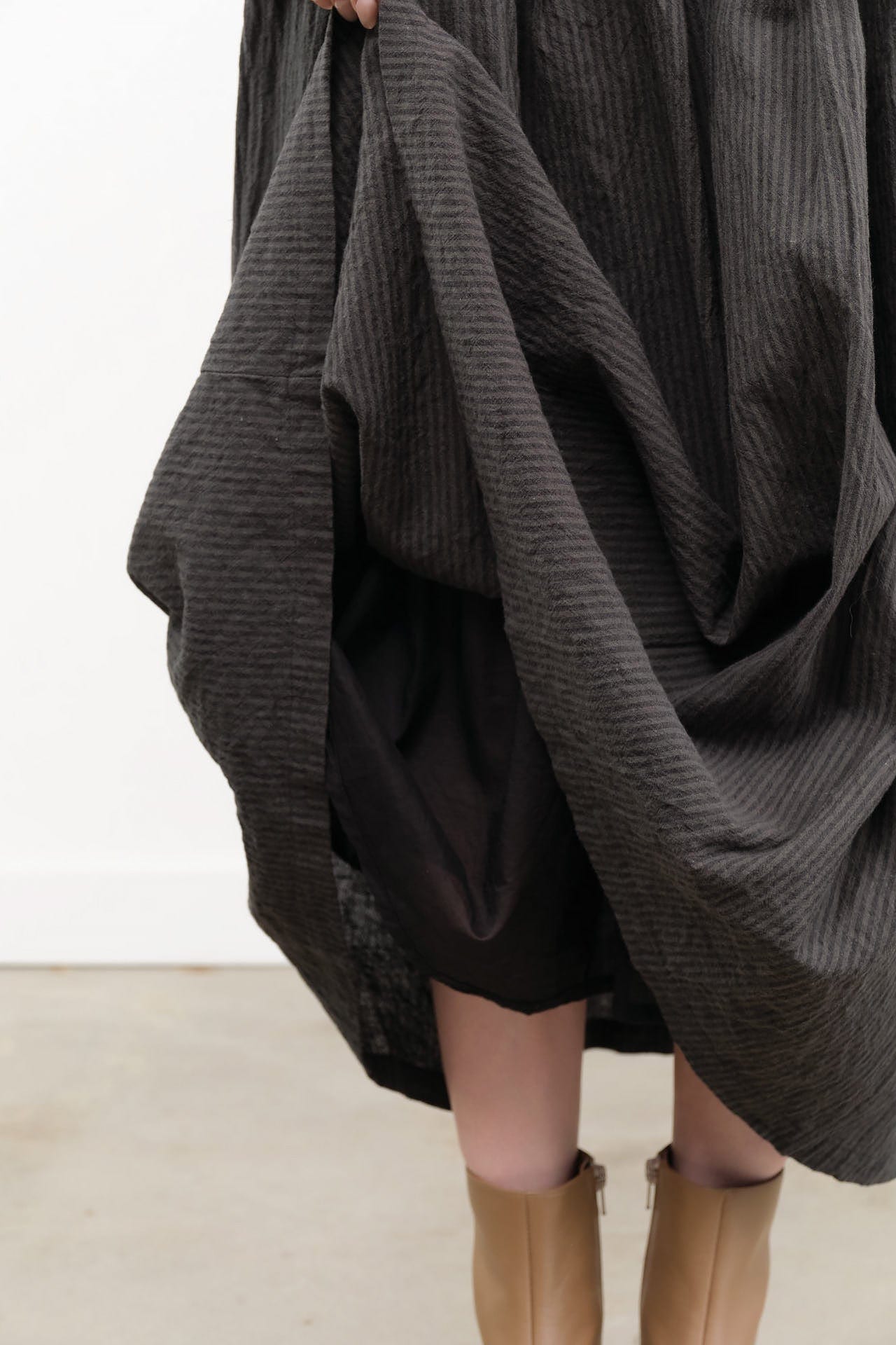 Ichi Antiquities Apparel Womens Skirts Linen Cotton Stripe Skirt Charcoal / One Size