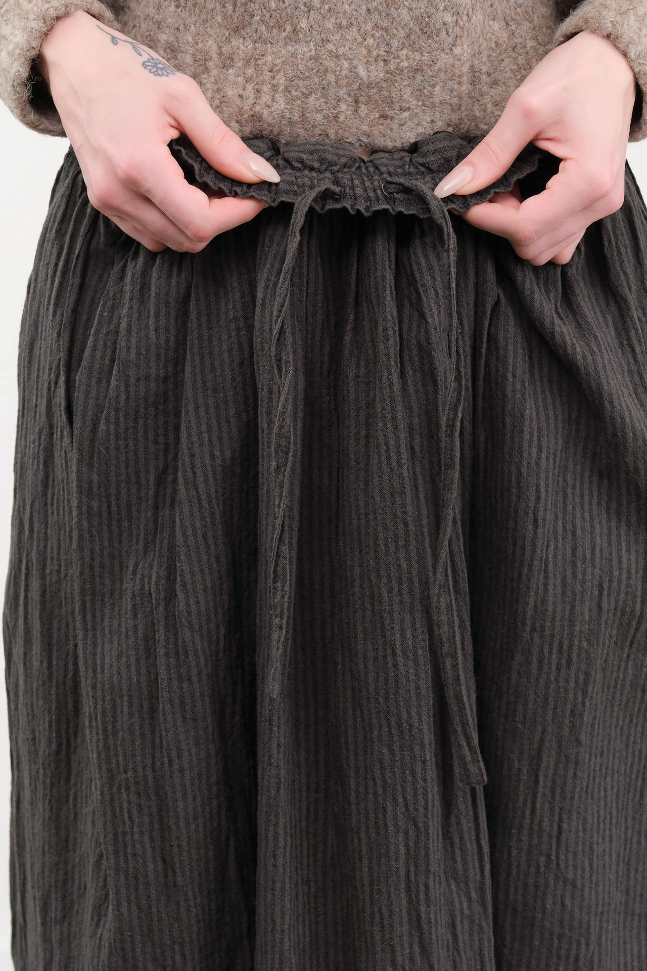 Ichi Antiquities Apparel Womens Skirts Linen Cotton Stripe Skirt Charcoal / One Size