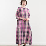 Ichi Antiquities Apparel Womens Dresses Linen Cotton Tartan Dress Pink / One Size