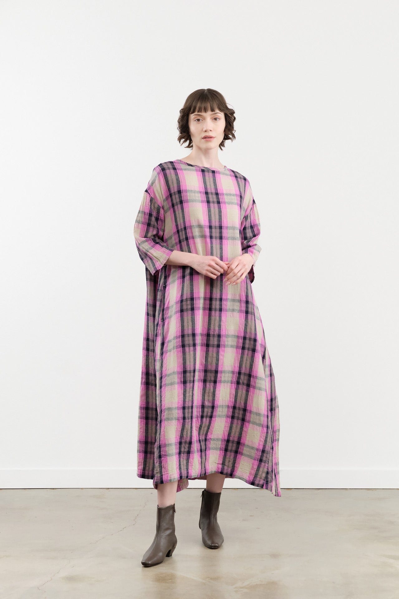 Ichi Antiquites Plaid Dress Ichi Antiquities Linen Cotton Tartan