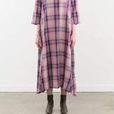 Ichi Antiquities Apparel Womens Dresses Linen Cotton Tartan Dress Pink / One Size