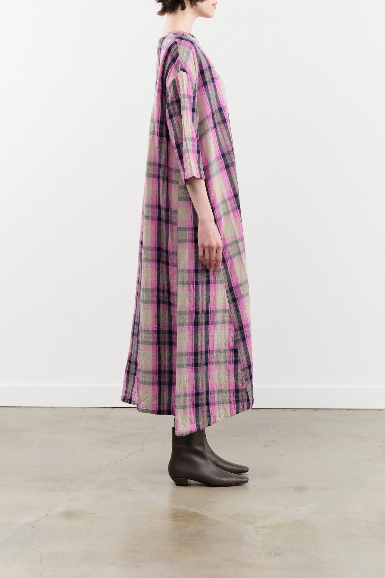 Ichi Antiquities Apparel Womens Dresses Linen Cotton Tartan Dress Pink / One Size