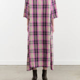 Ichi Antiquities Apparel Womens Dresses Linen Cotton Tartan Dress Pink / One Size