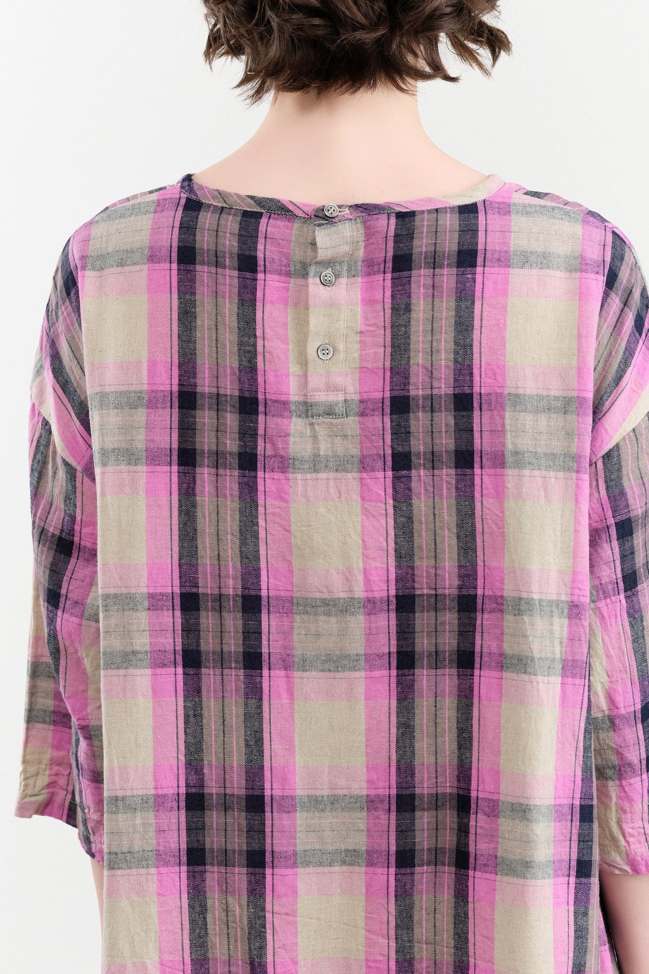 Ichi Antiquities Apparel Womens Dresses Linen Cotton Tartan Dress Pink / One Size