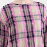 Ichi Antiquities Apparel Womens Dresses Linen Cotton Tartan Dress Pink / One Size