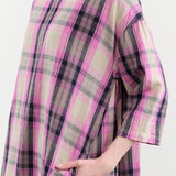 Ichi Antiquities Apparel Womens Dresses Linen Cotton Tartan Dress Pink / One Size