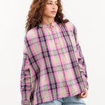 Ichi Antiquities Apparel Womens Blouses Linen Cotton Tartan Shirt Pink / One Size
