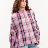 Ichi Antiquities Apparel Womens Blouses Linen Cotton Tartan Shirt Pink / One Size